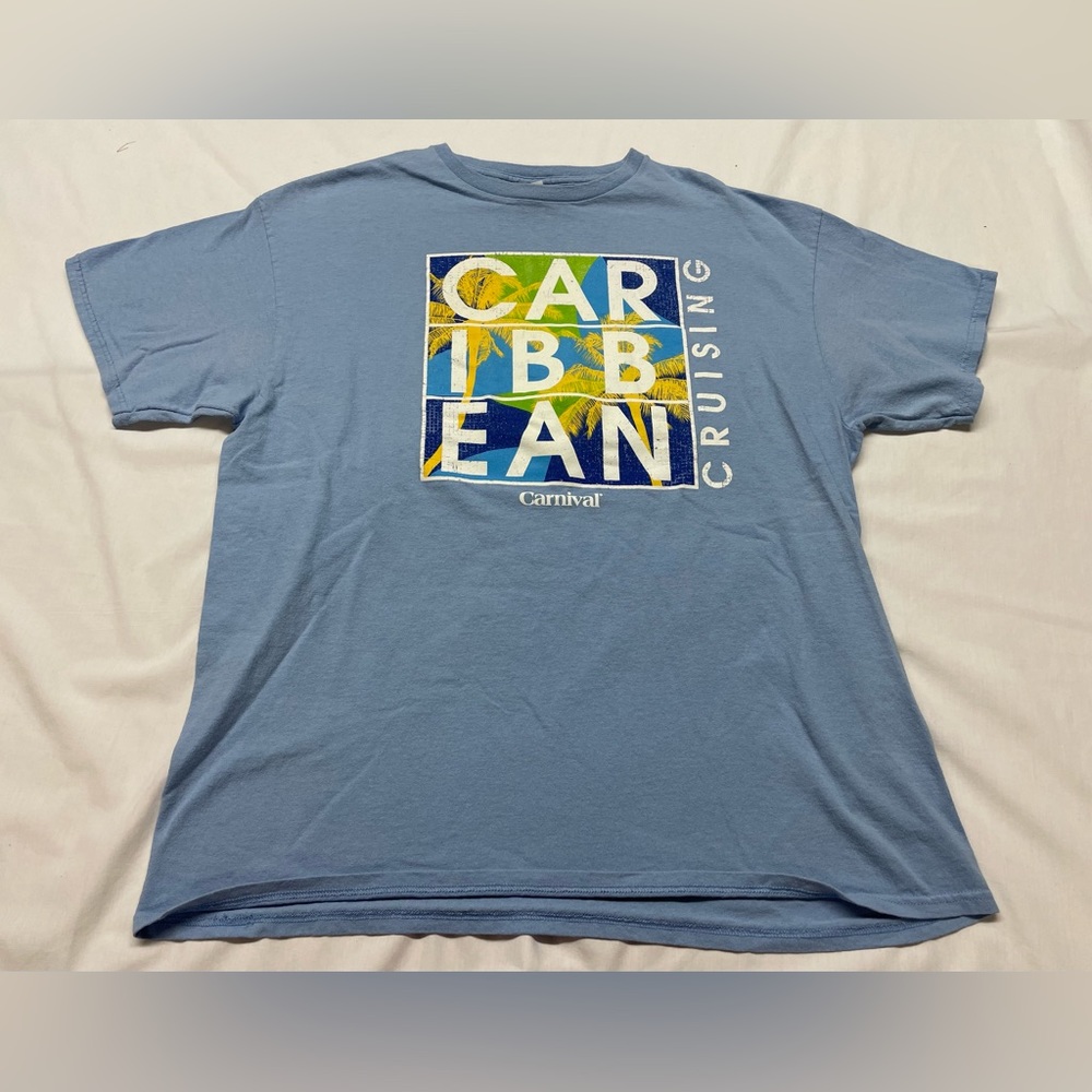 Mens Carnival Caribbean Crusing Light Blue Short Sleeve T-Shirt Size XL - Picture 1 of 5